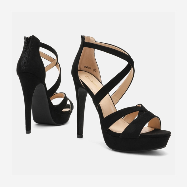 Stiletto Platform Pump Sandals - BLACK SUEDE - 3